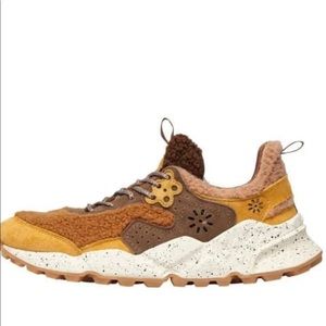 - / KOTETSU MAN YMC - Faux shearling and suede sneakers - Pumpkin Orange/B…